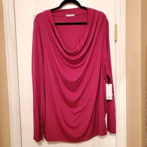Sz 3x DEX PLUS Cowl Neck L/S Top Bright Berry